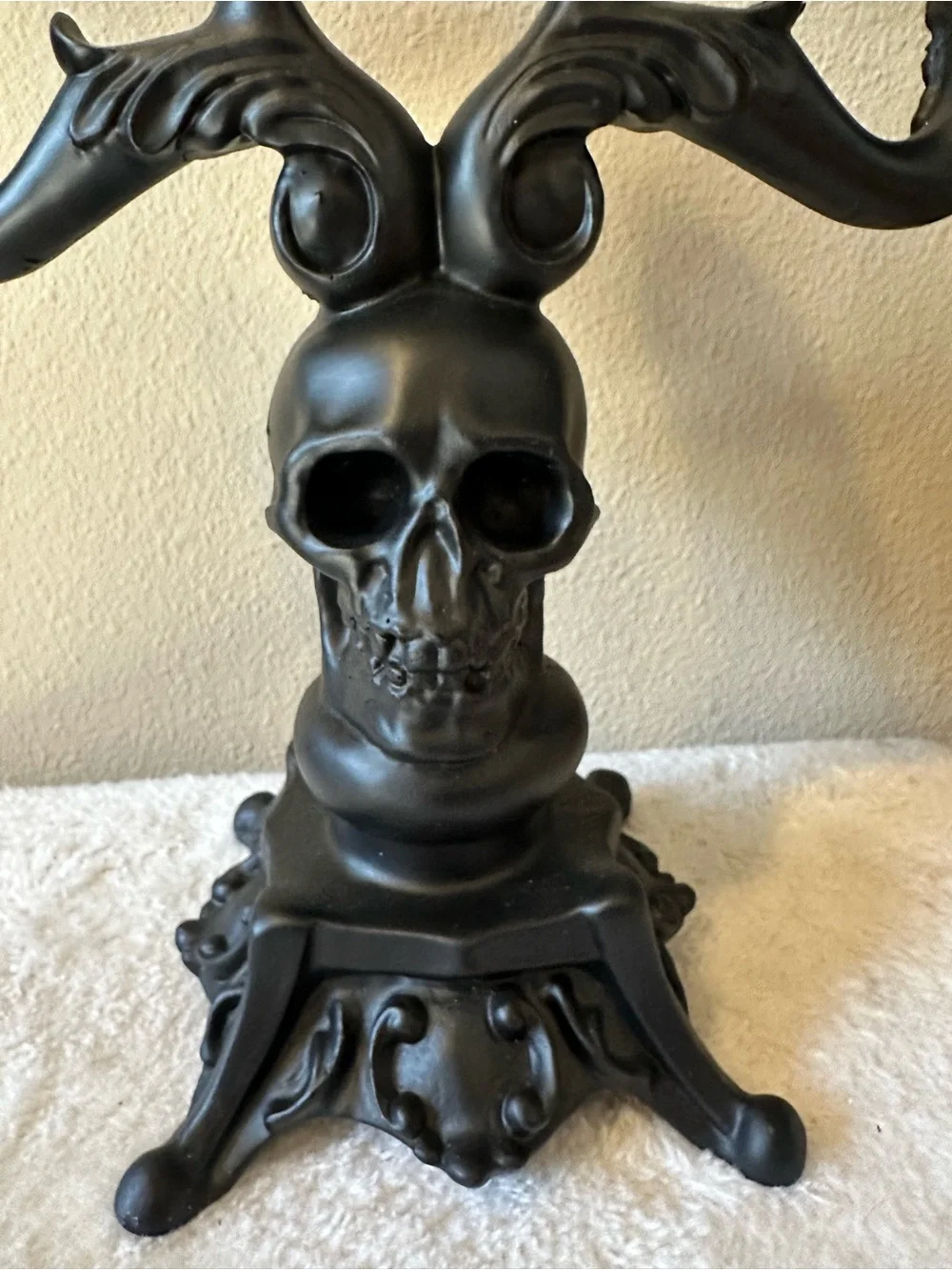 Martha Stewart Halloween Candelabra Skulls Candle Holder Black Resin NWT